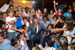 “Your president is getting old, kids. Can you lend a hand?” April 9, 2015White House Photo by Pete Souza